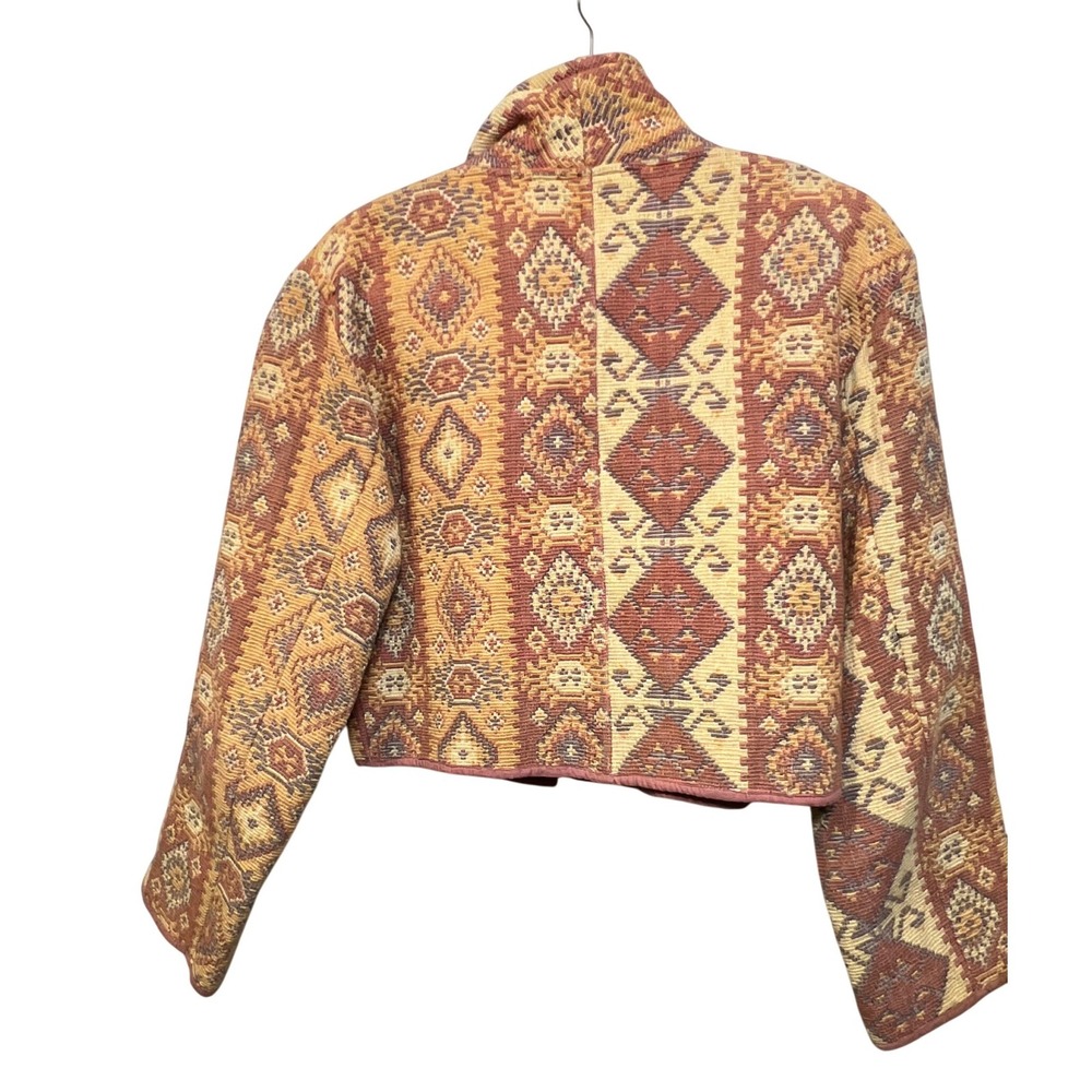 Flashback Vintage Southwestern Tapestry Jacket Cropped Woven Cotton Orange L - Picture 2 of 12